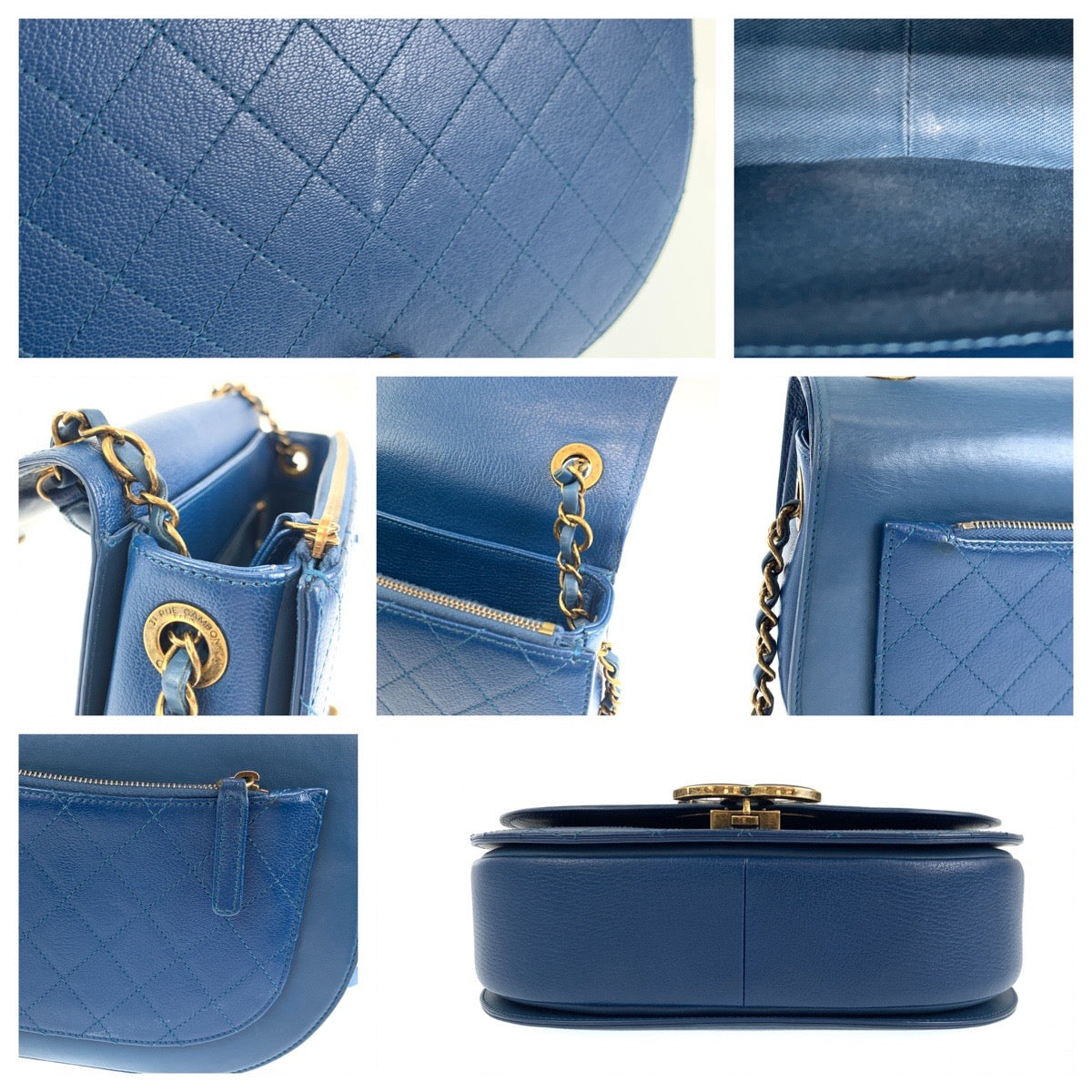 CHANEL シャネル マトラッセ RUE CAMBON  ココカーブ ココマーク ブルー 青 ゴールド金具 カーフ / ゴートスキン チェーンショルダーバッグ ハンドバッグ 2way  レディース