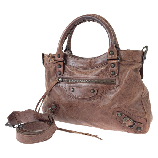 BALENCIAGA バレンシアガ ザ シティ ブラウン 茶 レザー ショルダーバッグ ハンドバッグ 2way  レディース