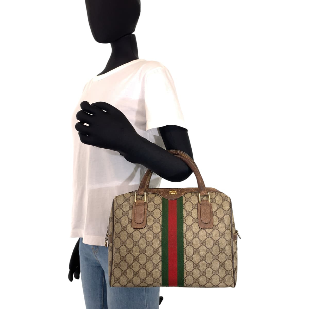 GUCCI グッチ ヴィンテージ  オールドグッチ シェリーライン ブラウン 茶色 GGスプリームキャンバス 378 002 3839 ハンドバッグ トートバッグ  レディース