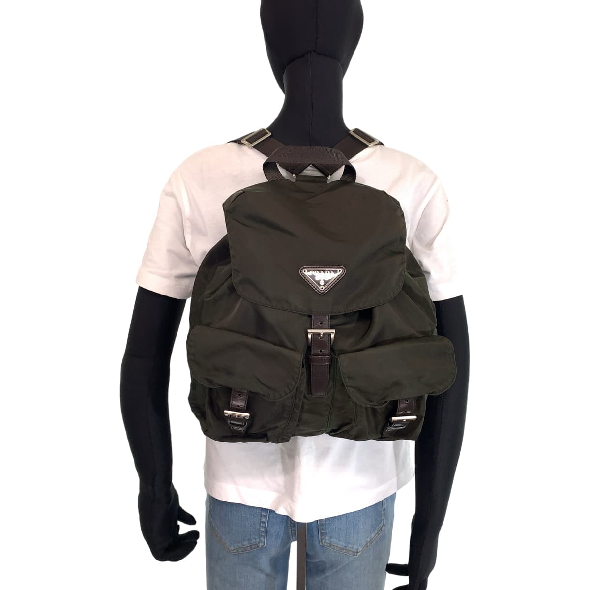 PRADA Prada Tessuto Khaki Green Nylon Rucksack Backpack for Men