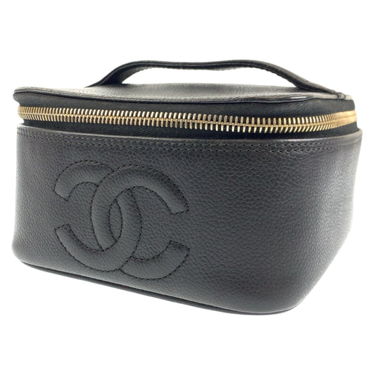 CHANEL シャネル ココマーク ブラック 黒 ゴールド金具 キャビアスキン ハンドバッグ バニティバッグ  レディース