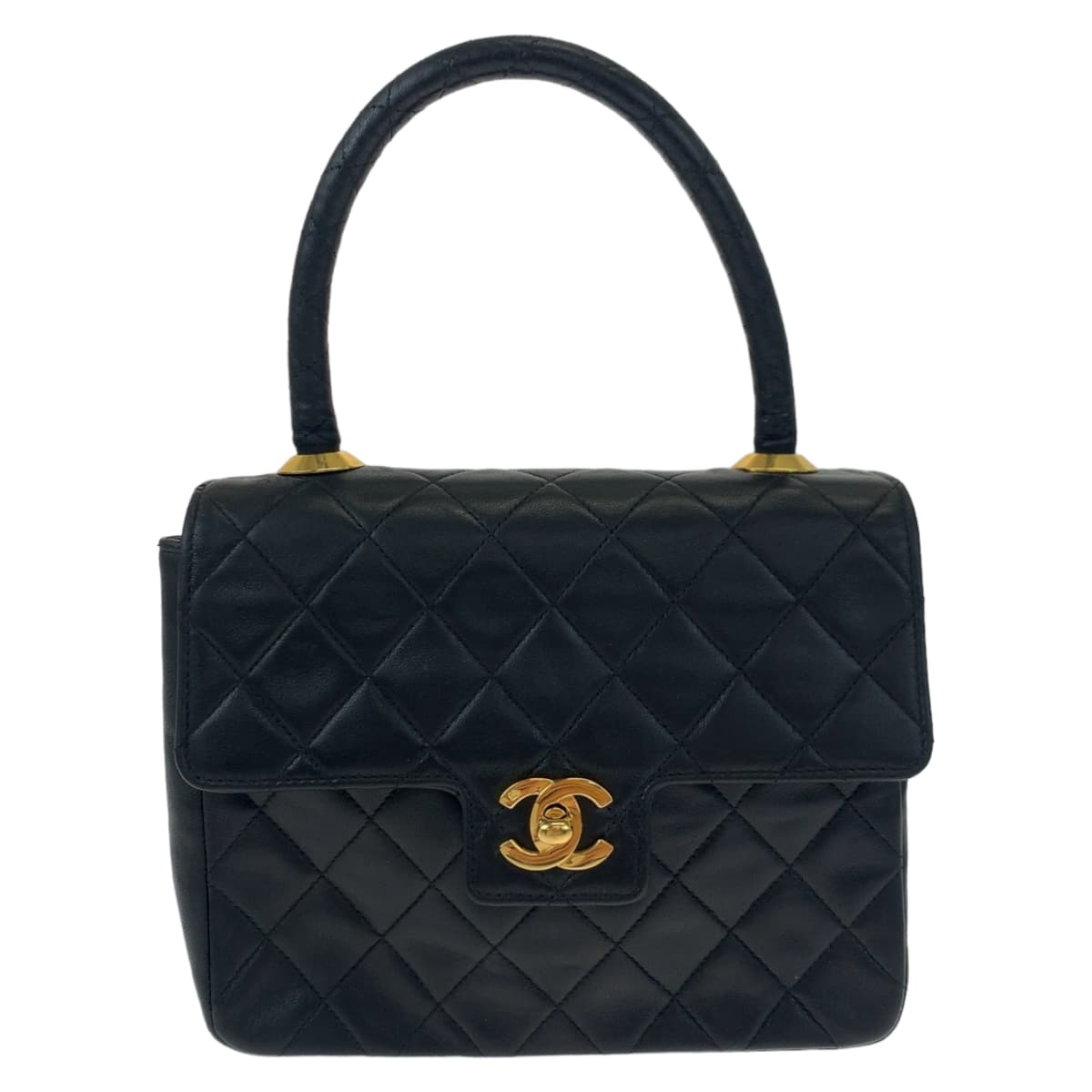 CHANEL シャネル ヴィンテージ マトラッセ ココマーク ターンロック ブラック 黒 ゴールド金具 ラムスキン ハンドバッグ アクセサリーポーチ  レディース