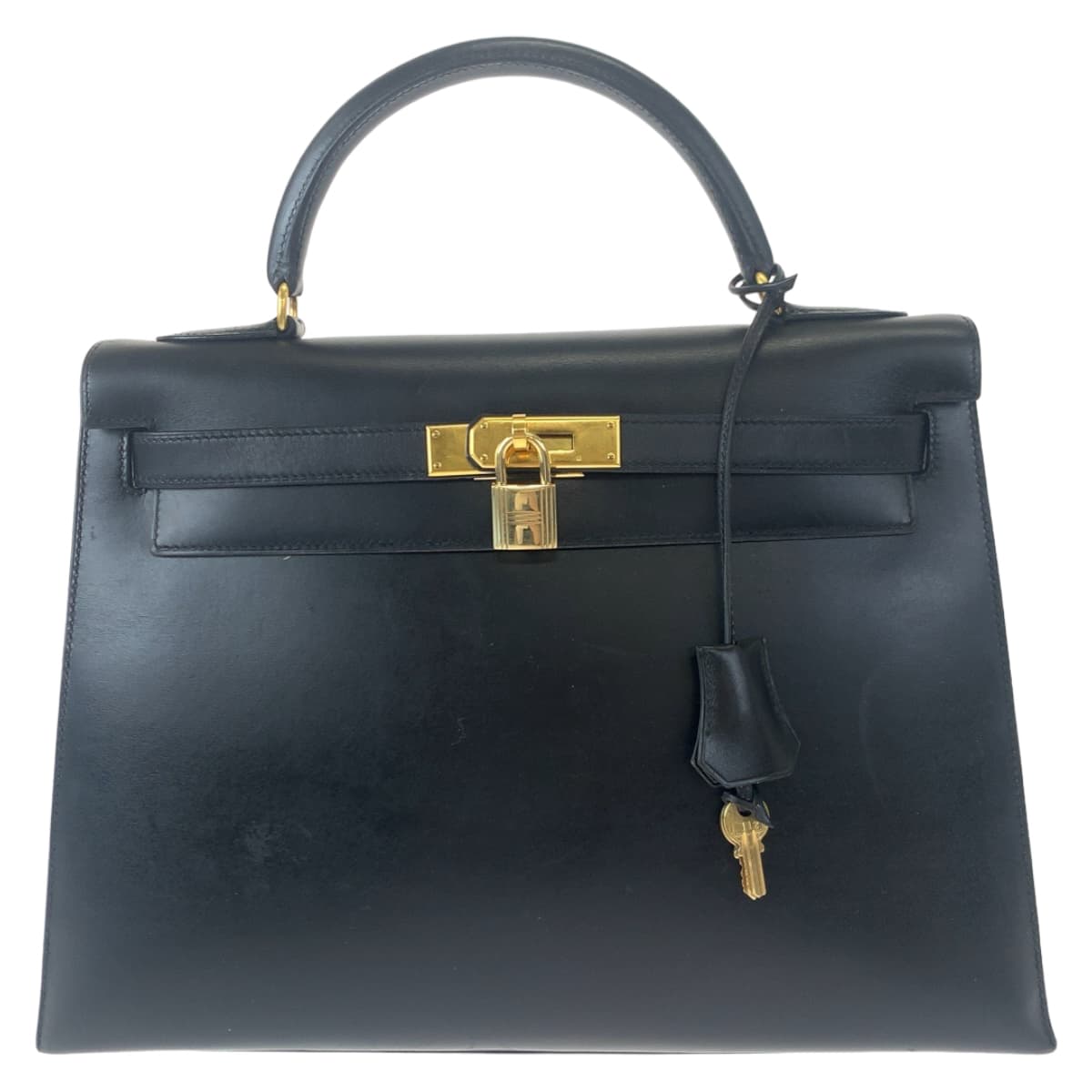 HERMES エルメス ヴィンテージ ケリー32 ブラック 黒 ゴールド金具 ボックスカーフ ハンドバッグ トートバッグ ◯A刻印  レディース