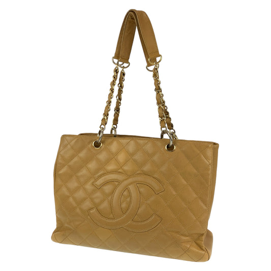 CHANEL シャネル ヴィンテージ マトラッセ ココマーク GST キャビアスキン ベージュ 薄茶 ゴールド金具 キャビアスキン トートバッグ ショルダーバッグ  レディース