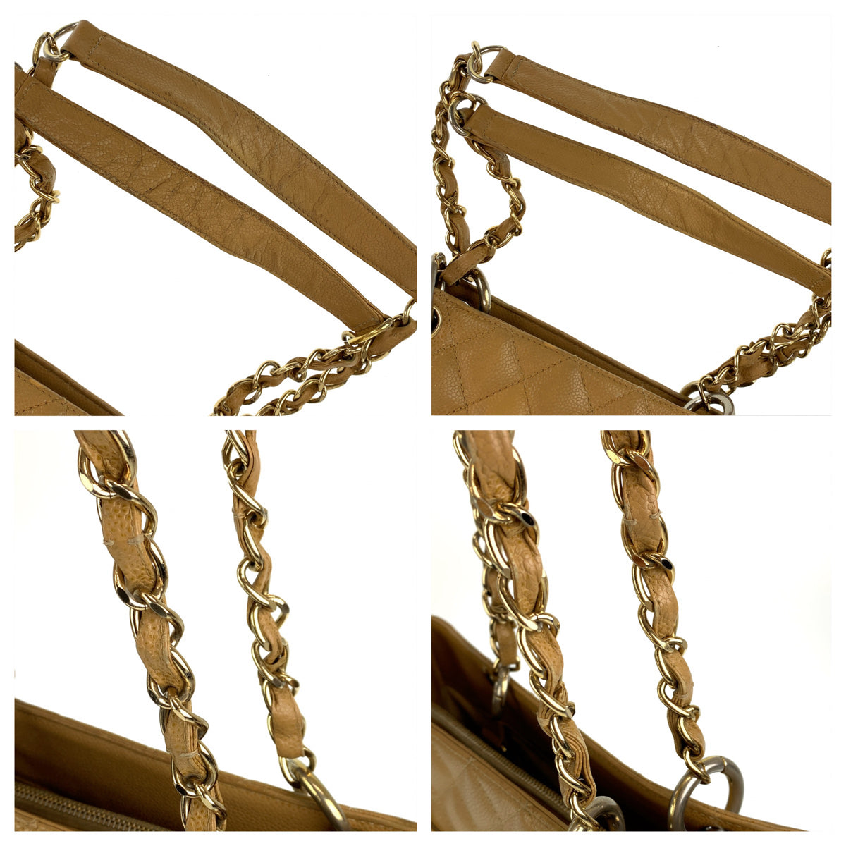 CHANEL シャネル ヴィンテージ マトラッセ ココマーク GST キャビアスキン ベージュ 薄茶 ゴールド金具 キャビアスキン トートバッグ ショルダーバッグ  レディース