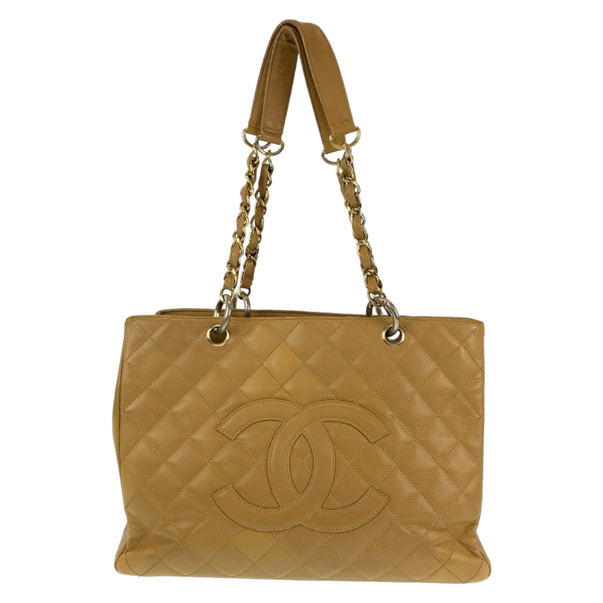 CHANEL シャネル ヴィンテージ マトラッセ ココマーク GST キャビアスキン ベージュ 薄茶 ゴールド金具 キャビアスキン トートバッグ ショルダーバッグ  レディース