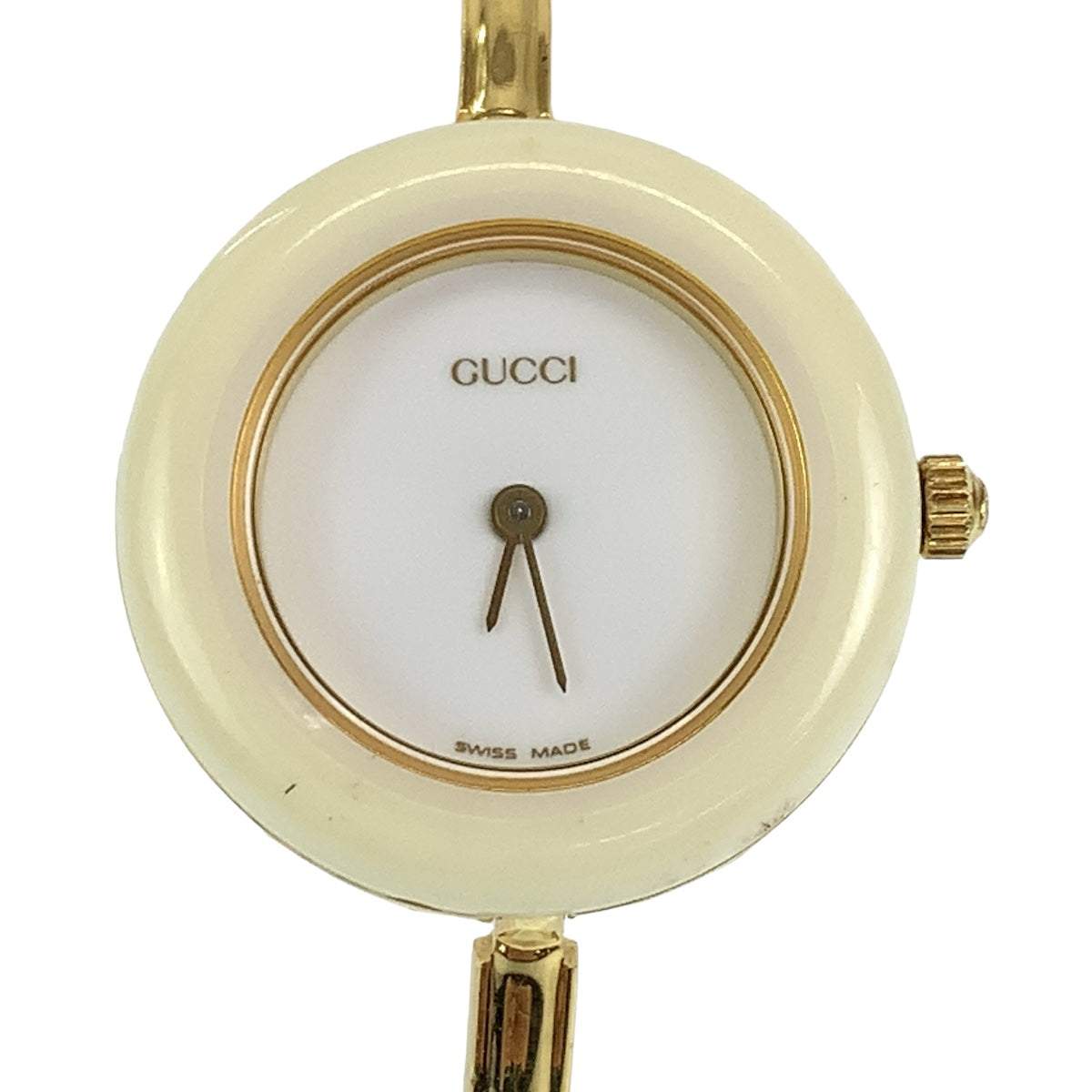 GUCCI グッチ チェンジベゼル ホワイト 白 ゴールド金具 GP 1100-L 腕時計 電池式 クオーツ ホワイト 白文字盤  レディース