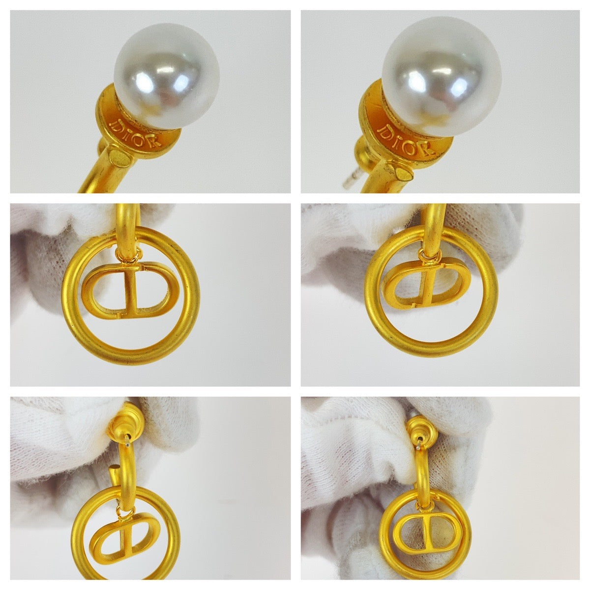 B-136
Dior ディオール フェイクパール ゴールド メタル ピアス  レディース